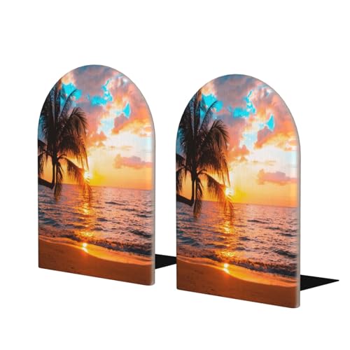 Tropical Palm Tree Bookends Decorative Summer Beach Book Ends for Shelves Heavy Books Holder Organizer Non-Slip Desk Book End for Kids Room Office School Kitchen Home Desktop Decor 1 Pairs - color: Tropical