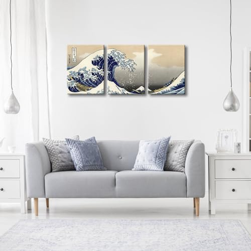 Wieco Art Great Wave of Kanagawa Katsushika Hokusai 3 Piece Modern Canvas Prints Artwork Abstract Pictures Paintings on Canvas Wall Art for Home Office Decorations Wall Decor - color: Great Wave, size: 12 x 16 inches (Unframed)