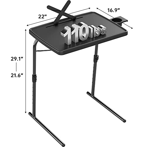 X TV Tray Table, Allpop Large TV Dinner Tray for Eating, Adjustable Folding Laptop Table with Book Stand, Cup Holder & Tablet Slot on Couch & Bed, Black