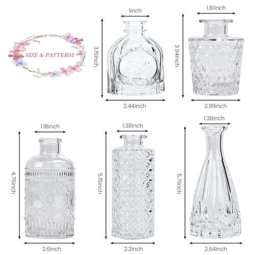 UPBUD Clear Glass Bud Vases Set of 5, Mini Flower Vase for Centerpieces, Small Clear Vases in Bulk for Wedding Decorations, Vintage Vase for Table, Recepetion, Home Décor - color: Standard-clear, size: 5pcs