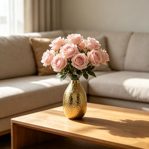 Hosley's 8.75" High Gold Finish Hammered Metal Vase. Ideal Gift for Floral Arrangements Weddings, Special Events, Aromatherapy,Spa, Reiki, Meditation O4 - color: Gold 5