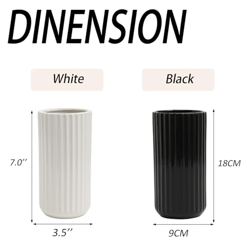 Black Ceramic Vase for Flowers, Modern Black Vase for Home Decor, Tall Ribbed Vase for Living Room, Office, Mantel, Bookshelf, Dining Table, 8 inches - color: Black, size: Tall Cylinder