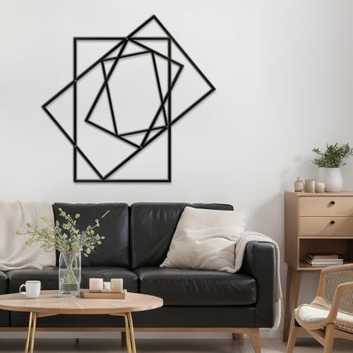 SIGNLEADER Metal Wall Decor Rectangles Composition Rectangles composition Minimalist Modern Luxury Wall Sculpture Hangings 3D Statue Home Decoration for Living Room, Bedroom, Bathroom, Kitchen, Fireplace, Office - 18" Black - color: Gry02-2405-m02, size: