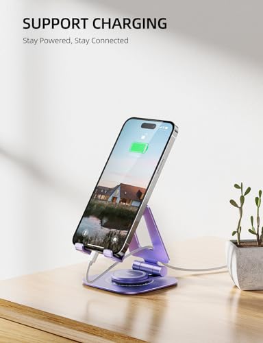 Nulaxy Rotatable Cell Phone Stand, Fully Adjustable Foldable Desktop Phone Holder Cradle Dock, Thick Case Friendly, Compatible with All Phones, Nintendo Switch, Purple - color: Purple