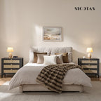 SICOTAS Night Stand with Drawers, Large Rattan Bedside Table with Golden Handle, 3 Drawers Nightstand Tall End Table Side Table Boho Nightstand for Bedroom - color: Obsidian
