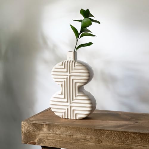 Mikasa Geometric Curve Stoneware Ceramic Vase, 7.72x2.72x10.83 Inch - size: 10.8 Inch