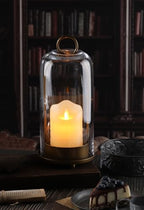 12" High Versatile Modern Metal Hurricane Lantern with Handmade Sturdy Glass Dome in Antique Brass for Pillar Candle & Plants, Industrial, Farmhouse, Shabby Chic (Brass, 5"x12") - color: Brass, size: 5"x12"