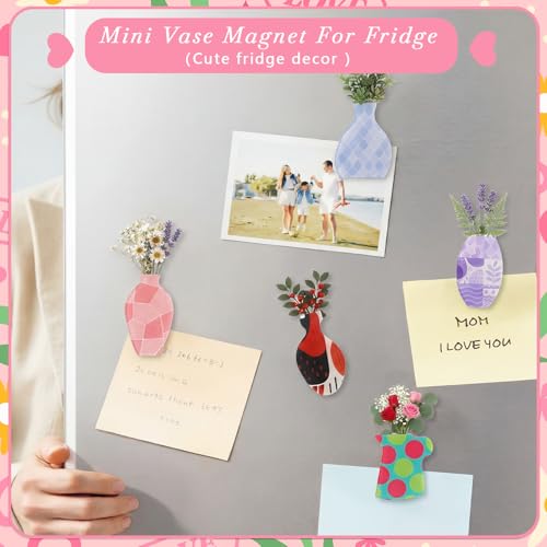 Ceenna 16 Pcs Mini Vase Magnets for Fridge Gift with Organza Bags Cards Tiny Refrigerator Decoration Office Kitchen Locker Whiteboard for Female Coworker Teacher Nurse Plant Lovers End of Year Gifts