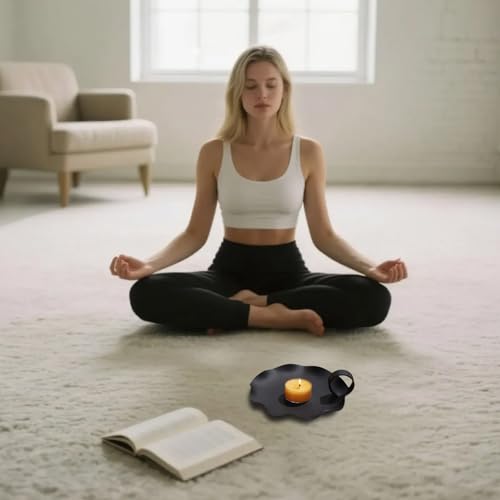 Candle Holders for Pillar Candles – 5.5" Overall Width Black Metal Holder with Plate, Fits Pillar Candles up to 3.3" in Diameter & Flameless, Modern Minimalist Candle Dish (Candles Not Included) - color: Black