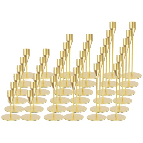 Matte Gold Candle Holders Bulk Painted Gold Metal Candlesticks Fit 0.8 Inch Taper Candles Decorative Metal Candelabra for Wedding Home Holiday Anniversary Party Dinning Table Decors (Set of 36) - size: 36 pcs