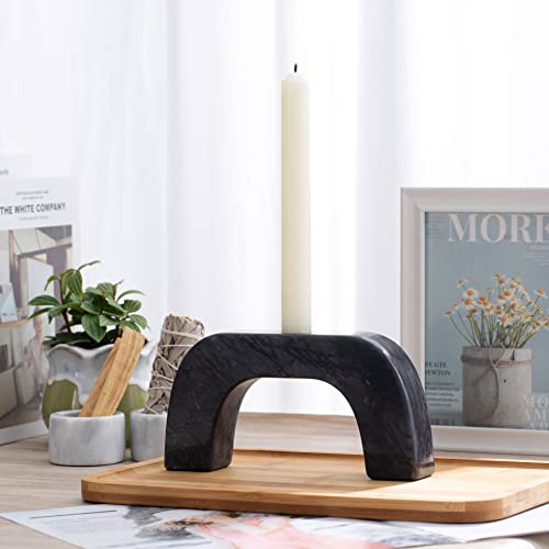 Natural Marble Candle Holder, U-Type Candlestick Holders for Taper Candles, Modern Candle Holder, Candle Sticks Holder Marble Home Decor (Natural Black)