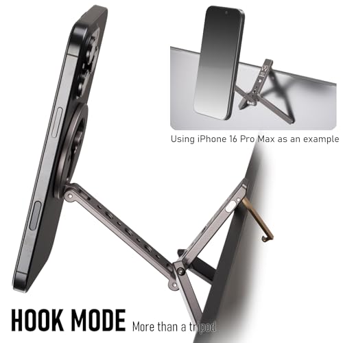 Ultra-Compact Magnetic Tripod for iPhone | Foldable Hook Design, 20 N52 Magnets, Cold Shoe & 1/4" Screw - Phone Stand for iPhone 12-17 & MagSafe Devices