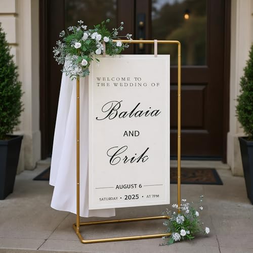 UDEAR Metal Wedding Sign Holder, Elegant Easel Stand Display Frame for Welcome Signs, Seating Charts, Floral Ceremony Decor, Birthday Party Signage, Gold