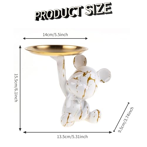 Bear Jewelry Tray Organizer for Keys, Lipsticks, Earrings and Accessories, Bear Statue Suitable for Living Room, Office, Entryway Table and More (White & Gold) - color: White & Gold