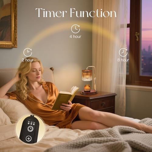 Candeldo Candle Warmer Lamp with Timer: Amber Candle Warming Lamp with 2 Bulbs Height Adjustable Wax Melt Dimmable Bedroom Decor for Women - color: Gradient Amber