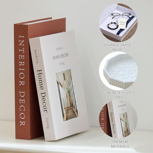 Decorative Plaster Tray & Book Decor Set - Scalloped Tray & Decorative Books Box Enhance Coffee Table or Bookshelf Decor - Modern Home Decoration for Living or Dining Room & as Housewarming Gift - color: Tp-001