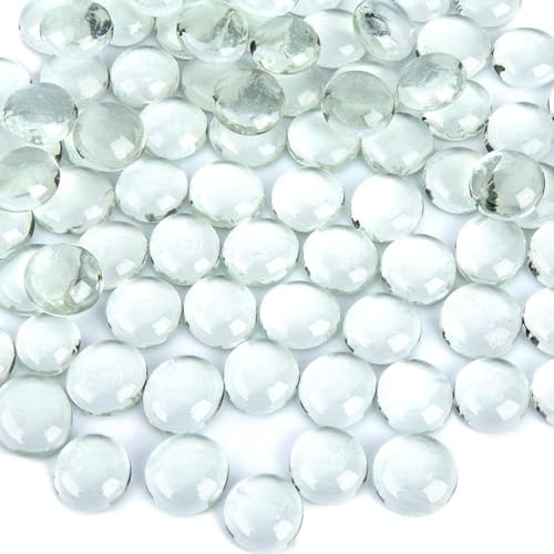 FUTUREPLUSX 5 Lb Clear Flat Glass Marbles, 500PCS Clear Flat Gems Transparent Aquarium Pebbles Vase Filler Beads Table Scatters - color: Transparent
