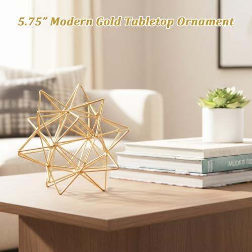 5.75" Gold Decorative Sphere, Metal Geometric Tabletop Decoration, Abstract Gold Decorative Ball, 3D Tabletop Sculpture for Home Metal Sphere Decor - color: Gold-5.75 in