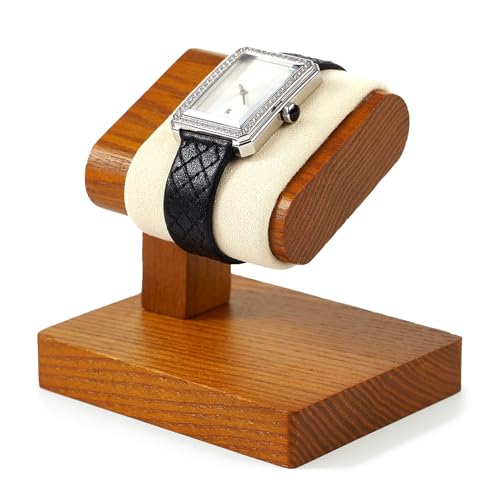 Solid Wood Watch Display Stand T-bar Microfiber Watch Stand Holder Organizer For Men And Women Wristwatch, Bracelet, Storage Display Rack (Cream White) - color: Beige, size: Single Slot
