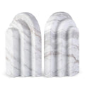 Natural Marble Book Ends - Heavy Duty Bookends for Shelves - Aesthetic Layered Arch Design Stone Book Holders, Modern Office Bookshelf Stopper Decor for Books/CDs (Volakas) - style: Arched-Volakas