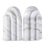 Natural Marble Book Ends - Heavy Duty Bookends for Shelves - Aesthetic Layered Arch Design Stone Book Holders, Modern Office Bookshelf Stopper Decor for Books/CDs (Volakas) - style: Arched-Volakas