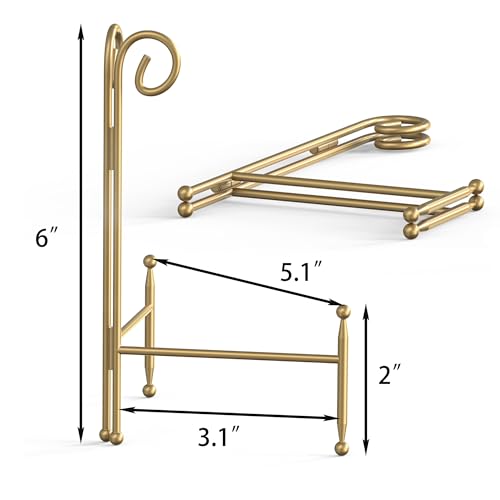 Display Stand for Plate, Foldable Metal Plate Stand for Table, Decorative Easel Holder for Picture Frames, Photos, Wedding Cards, Sign Posters, Cavas, 6-inch Gold