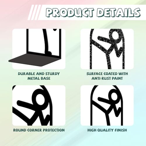 Peacoblue Metal Bookends for Shelves, Modern Decorative Heavy Duty Study Book Ends Stoppers for Office, Desk, Shelf, Room 5.3"x4.3"x7.9" Cast Iron Simple Tall Bookends 1 Pair (Stickman) - style: Stickman