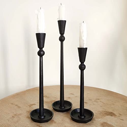 Iron Taper Candle Holder Set 3 - Decorative Candle Stand - Candlestick Holder for Wedding, Dinning, Party (Black)…