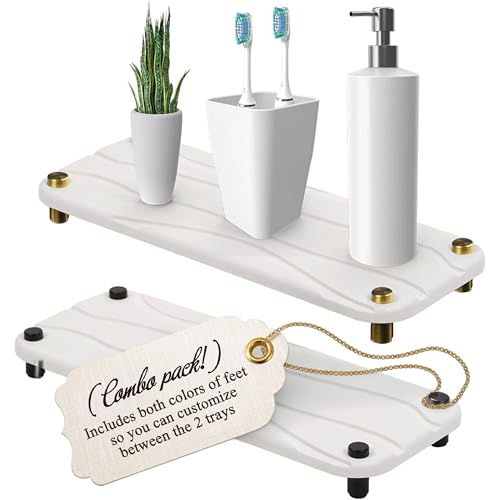 Stone Drying Tray - Diatomite Sink Caddy Kitchen Sink Organizer - Water Absorbing Bathroom Counter Mat - Absorbent Kitchen Soap Tray (White w Gold & Blk feet) - color: White & Gold