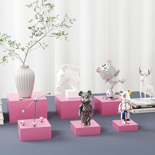 Metal Buffet Risers,6PCS Food Risers for Buffet Table 5in to 10in Display Stand for Catering Dessert Pink Cube Boxes Nesting Risers for Girl Princess party with Hollow Bottoms - color: Pink-6P