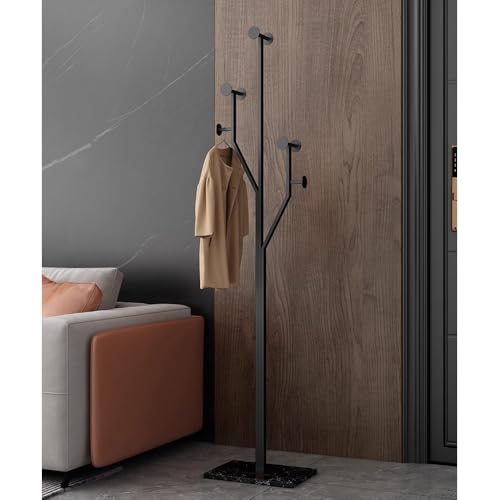 Sturdy Coat rack,Coat tree freestanding heavy duty with Marble Base,Metal standing coat rack for Bedroom,Entrance,Modern clothes hanger stand for Coats,Hats,Bags (black) - style: black-tree hook