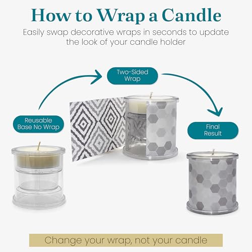 Decorative Candle Holder Set of 3 Home Decor, Reusable Interchangeable Pillar Candle System Decorative Wraps, Refillable Tea Light Centerpiece Candles for Holiday Decor, Table Styling & Gift Giving - color: Cool Neutrals