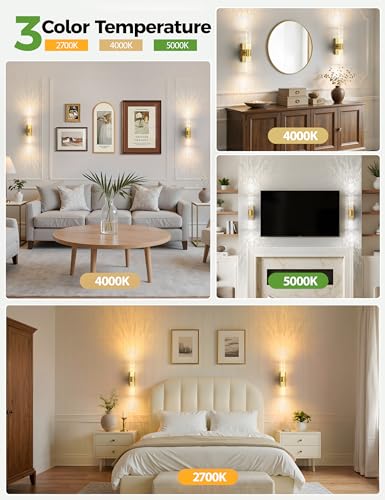JOFIOS Battery Operated Wall Sconce Set of 2,3CCT,Dimmable,10400mAh,Gold Modern Rechargeable Wall Sconce with Remote,Wireless Wall Lights for Bedroom,Living room,Hallway(15.3 inch) - color: Gold