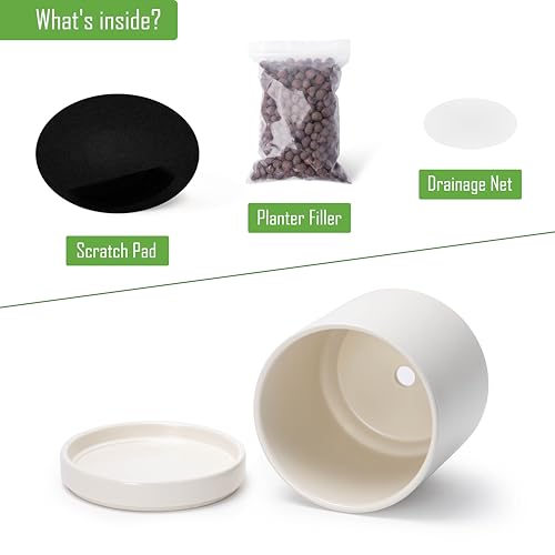 D'vine Dev Set of 2 Plants Pots, 6.5 Inch Ceramic Planter Pot for Plants with Drainage Hole and Saucer, Oatmeal, 94-V-C-8 - color: Oatmeal, size: 6 Inch