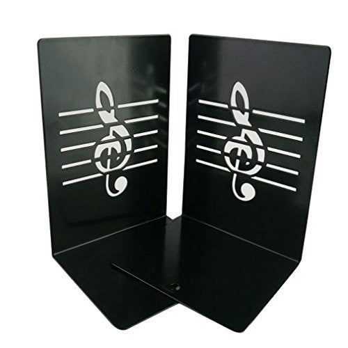 A Pair of Fashion Creative Music Note Solid Metal Book Stand Bookends for Kids Music Lover Home Office Decoration (Black) - color: Black