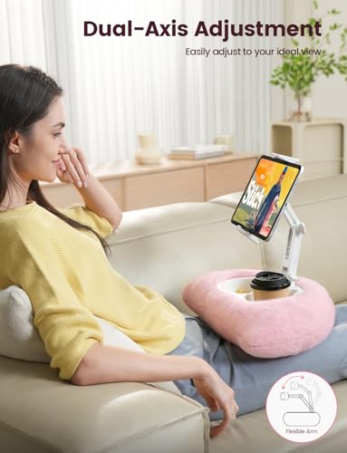 Lamicall Kindle Holder Tablet Pillow Stand - [360° Adjustable Arm][Soft & Washable] iPad Lap Holder, Kindle Accessories for Reading in Bed, iPad Stand with Bowl for 4.7-13" Tablet, E-Reader, iPhone - color: Pink