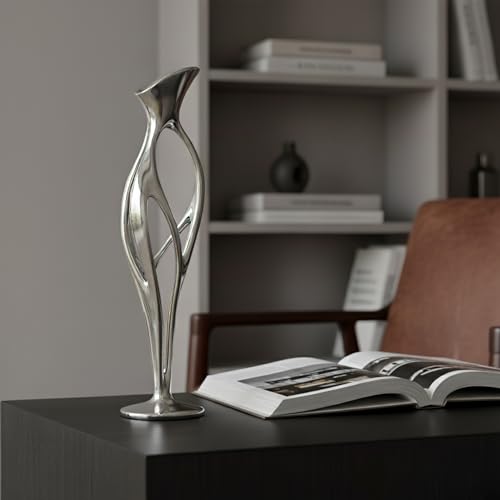 Artistic Cast Stainless Steel Taper Candle Holder - 9.5 Inch Modern Sculpture Design, Hand-Polished Wedding & Dining Table Centerpiece - 1-Piece Indoor/Outdoor Decor (Luxury Gift)
