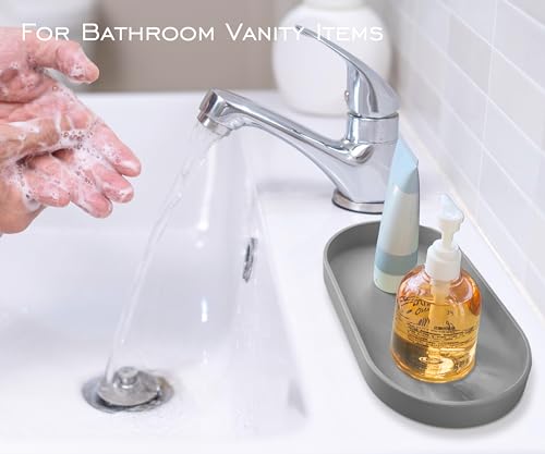Gray Small Tray (10 inch), Oval Tray for Kitchen Counter, Bathtub Bathroom Vanity Items, Countertop Organizer, Coffee Accessory, Bar, Serving Seasoning, Salt and Pepper, Soap, Perfume. - color: Gray, size: 10.2" x 5.5" x 1.1"