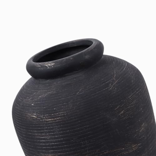 Large Black Ceramic Vase - 11" Tall Rustic Farmhouse Vase, Vintage Decorative Terracotta Vase for Dining Table, Shelf, Bedroom, Living Room, Kitchen, Office, Bathroom, Mantle, Centerpiece Décor