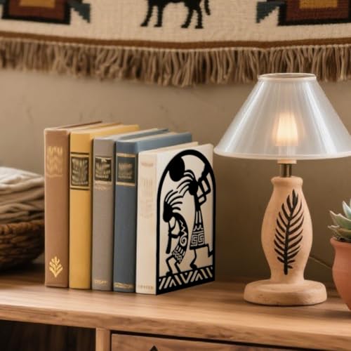 Peacoblue Metal Bookends for Shelves, Modern Decorative Heavy Duty Study Book Ends Stoppers for Office, Desk, Shelf, Room 5.3"x4.3"x7.9" Cast Iron Tall Bookends 1 Pair (Kokopelli Tribal-Flute Player) - style: Kokopelli Tribal-Flute Player