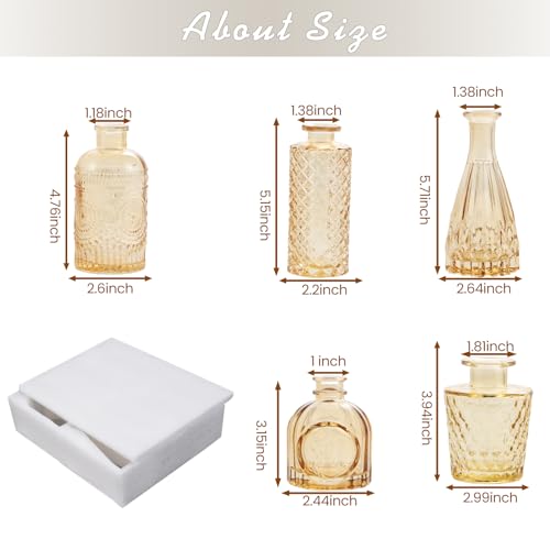 TBWIND Glass Bud Vase Set of 5, Small Amber Flower Vases for Centerpieces in Bulk, Mini Vintage Vase for Wedding Decor, Single Flowers, and Home Table Décor - color: 5pcs-amber