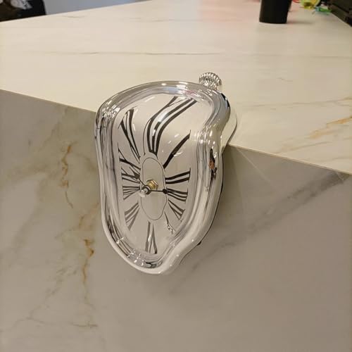 TIMEACT Melting Clock Dali Melted Clock Gift Decor Art Inspired Wall Clock Twisted Shelf Hanging Surrealist for Decorative Shop Office Home Desk Roman (Silve) - color: Silve