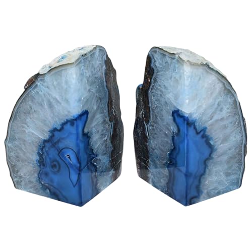 Nature’s Decorations Blue Agate Bookends – A+ Quality, Heavy Duty Geode Bookends for Shelves, Decorative Crystal Book Ends, Home Decor Gift for Mom (3-4 lbs) - color: Blue, size: A+ Grade 3 - 4 Lbs