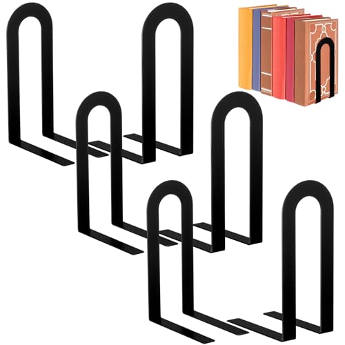 Chunful 6 Pcs Modern Metal Book Ends for Shelves Decorative Small Bookends Book Shelf Organizer Minimalist Design Stopper to Hold Books for Office - color: Black, size: Round