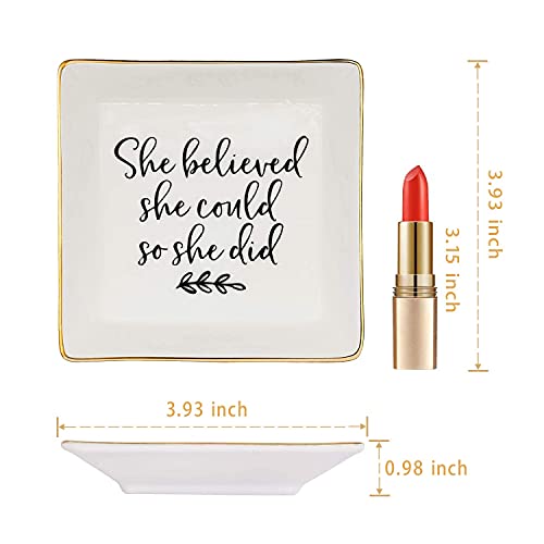 Jewelry Tray Ceramic Trinket Dish Ring Funny Birthday Gifts for Women Unique New Job Spiritual Congratulations Gift Best Friend Mom Friendship Office Decor,She Believed She Could So She Did - color: Believed