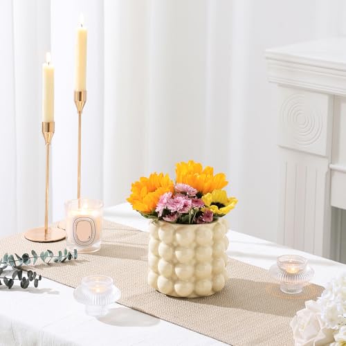 Bubble Vase, Beige Ceramic Vase for Flowers, Short Vases for Boho Decor, Decorative Vases for Flowers, Living Room, Bedroom, Office, Fireplace, Mantel, Coffee Table, 5 Inches - color: Beige, size: Medium