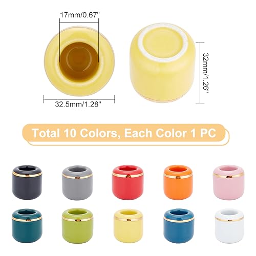 AHANDMAKER 10 Pieces Ceramic Candle Holder Gold Porcelain Chime Candle Holder for Taper, Rituals, Spells, Vigil, Altar, Wiccan Supplies & More 0.7 Inches in Diameter