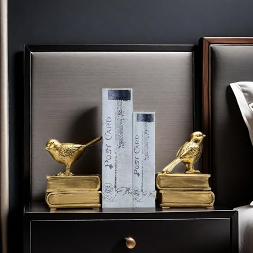 Home Decorative Gold Birds & Books Vintage Design Resin Bookshelf Bookends,Paper Weights, Book Ends,Bookend Supports, Book Stoppers, Set of 2