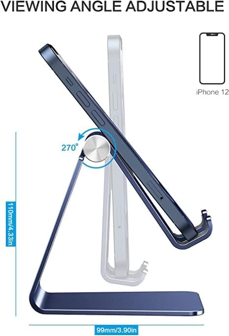 OMOTON Adjustable Cell Phone Stand, C2 Aluminum Desktop Phone Holder Dock Compatible with iPhone 15 14 13 Xs XR 8 Plus 7 6, Samsung Galaxy, Google Pixel, Android Phones, Navy Blue - color: Navy Blue