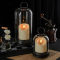 5"&4" Metal Candle Holder with Handmade Glass Dome in Brass & 2 Timer Candles, Set of 2 Versatile Hurricane Glass Candle Holders for Pillar Candles & Plants - color: Black